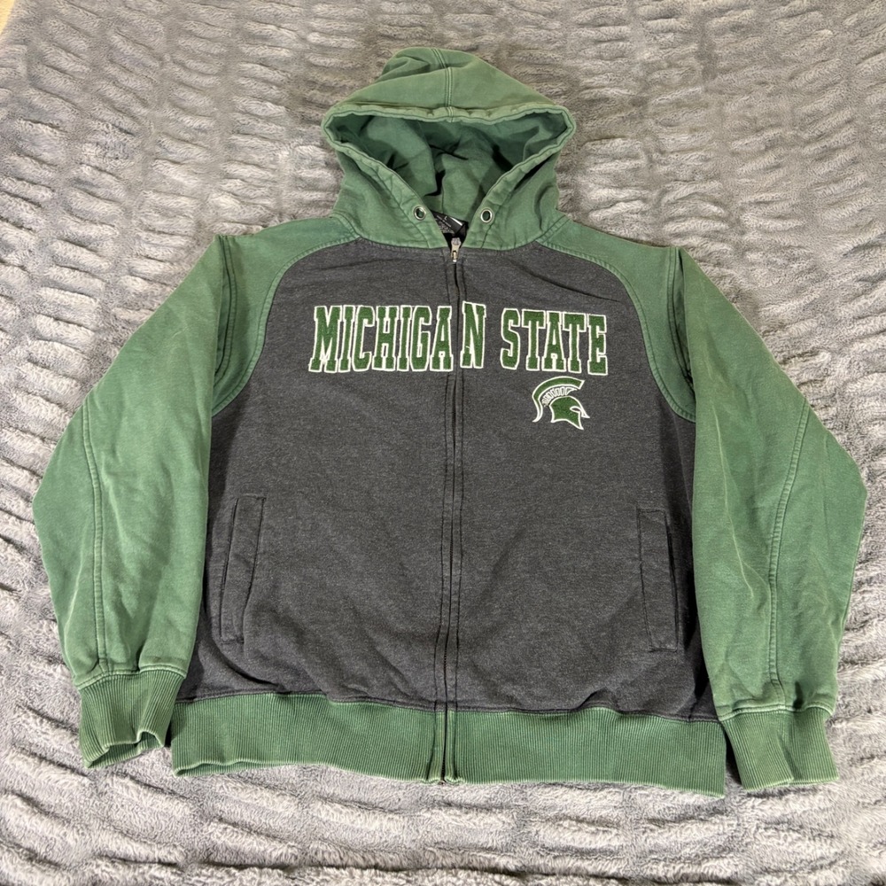 Colosseum Michigan State Spartans Full Zip Hoodie Mens Large Green Gray AR415‎
